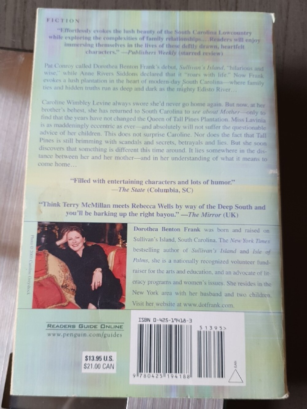 Dorothea Benton Frank "Plantation" Paperback - Light Green Cover - Picture 2 of 3